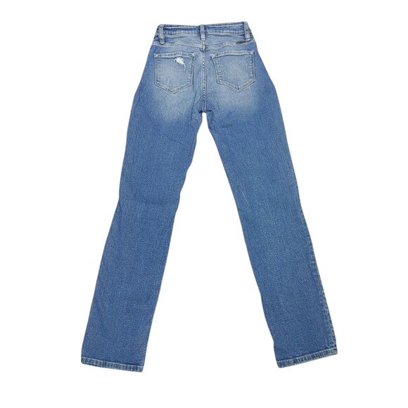 Kancan Sultana Slim Women's 1/24 Distressed Mid Rise Stretch Blue Denim Jeans - Picture 3 of 14